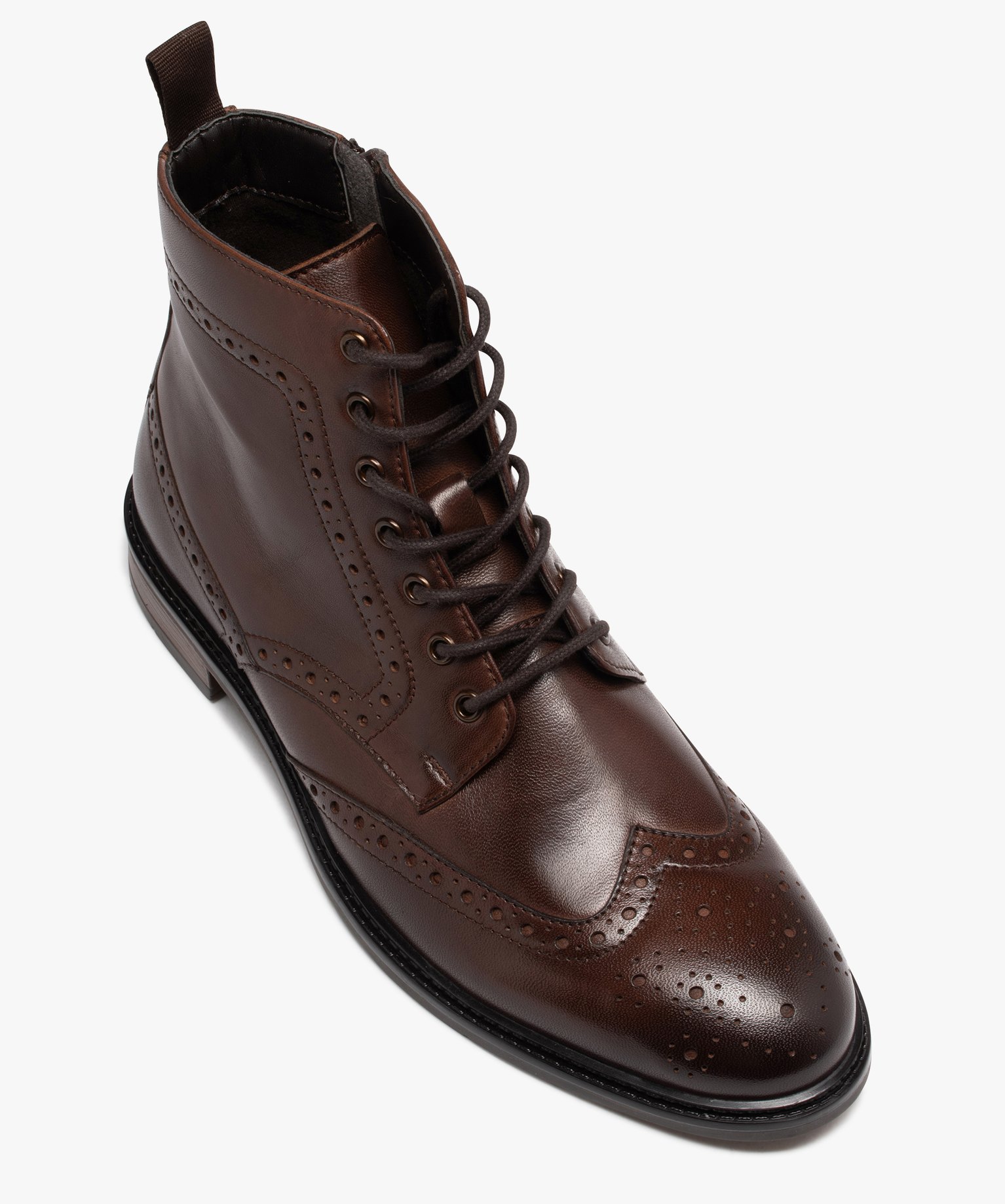 Boots homme dessus en cuir uni à bout fleuri - Taneo marron | GEMO