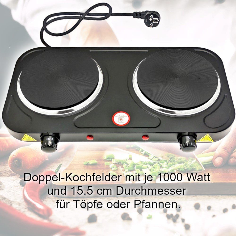 Elfmonkey Doppelkochplatte Elektrische Kochplatte, zwei Kochfeldern, Elektroherd, 1000 Watt