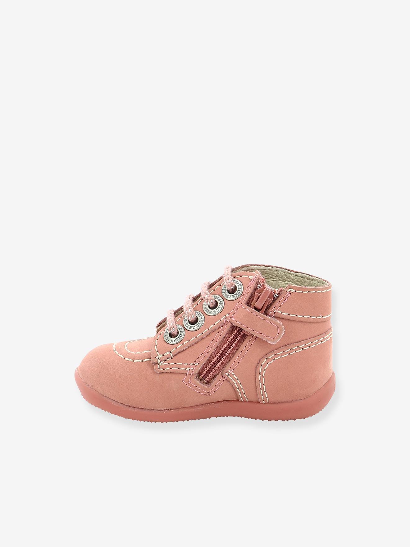 Bottillons cuir bébé fille Bonzip 2 KICKERS® 1ers pas beige imprimé