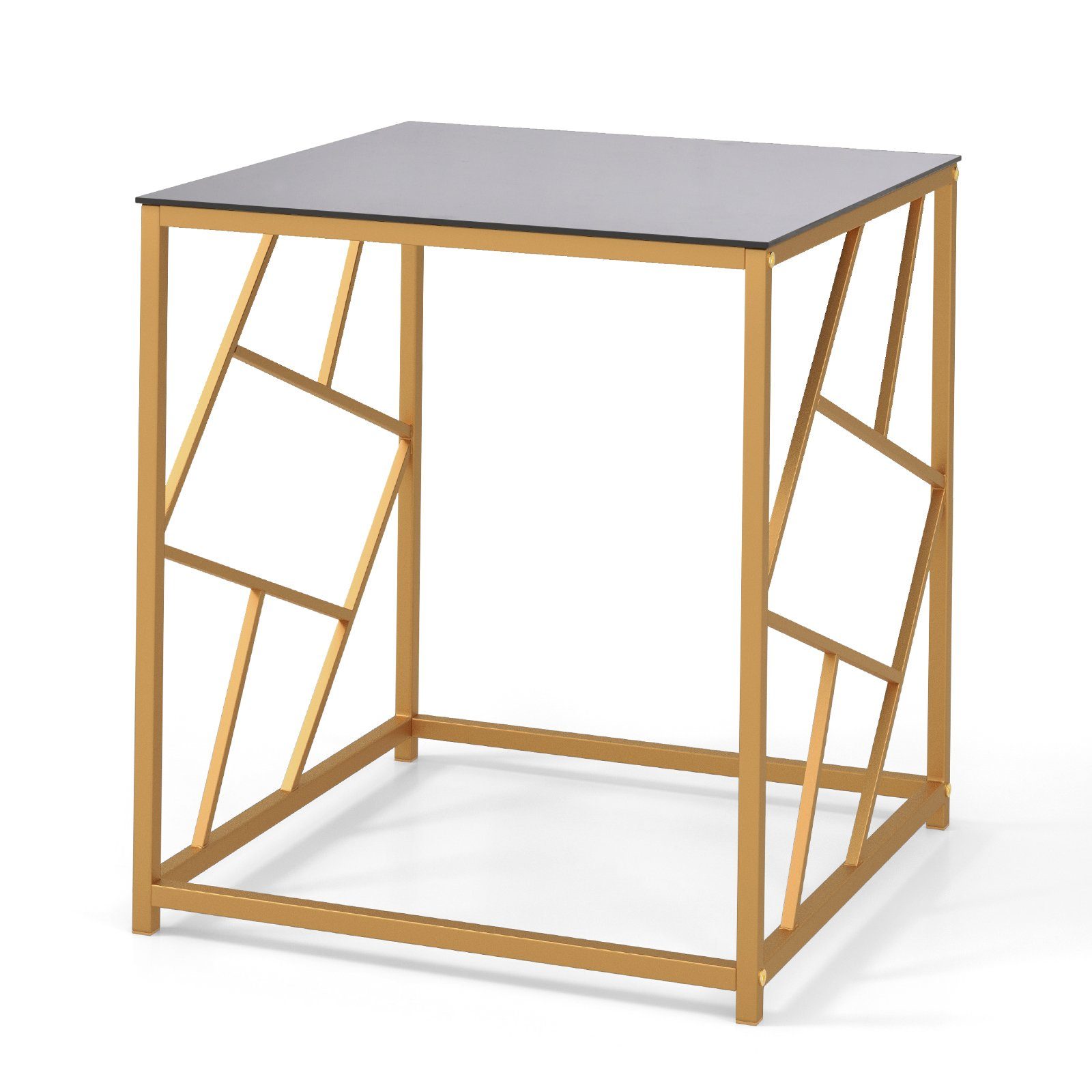 COSTWAY Beistelltisch, mit gehärteter Glasplatte & Metallrahmen, 50x50x55cm