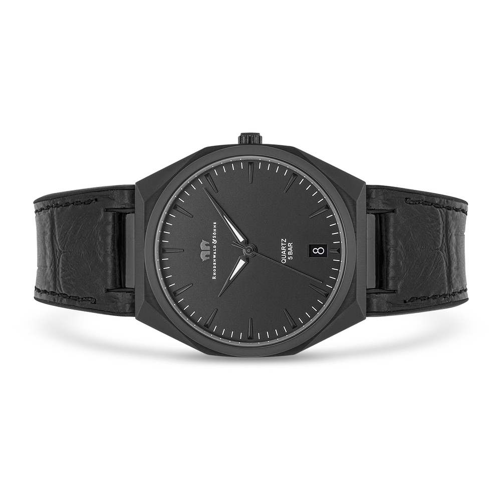 Rhodenwald & Söhne Montre à quartz Cooledge en Noir Cuir véritable/silicone en Noir Montre