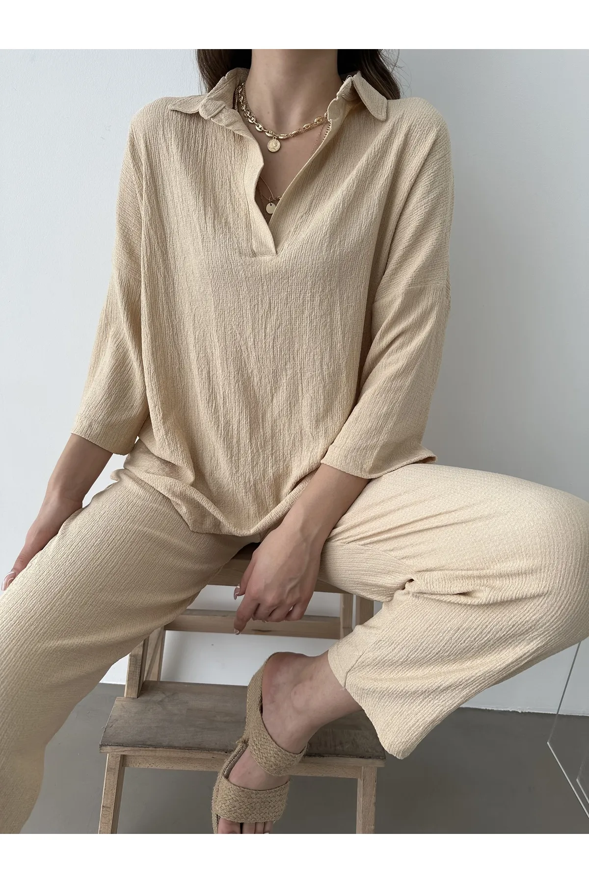 BEJNA  Zweiteiler - Beige - Regular Fit