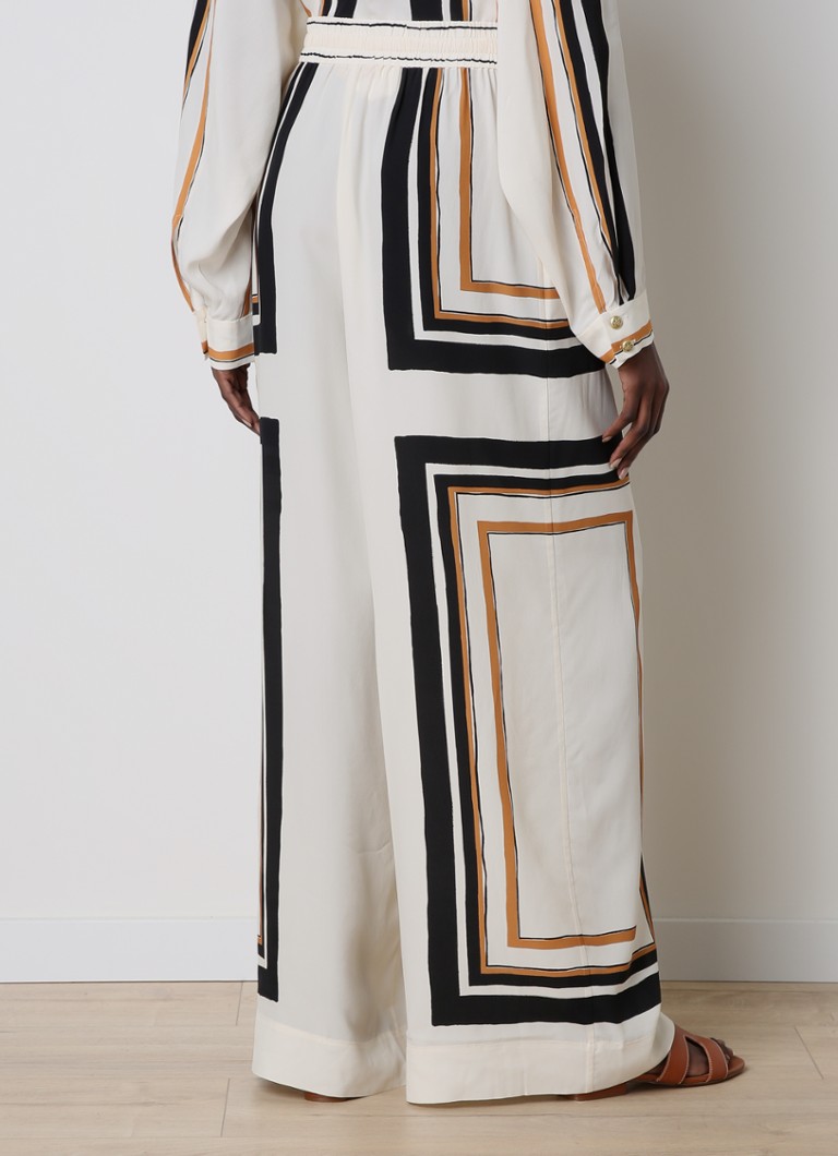 Pantalon palazzo taille haute et coupe ample Zimmermann en mélange de soie à imprimé graphique et poches latérales