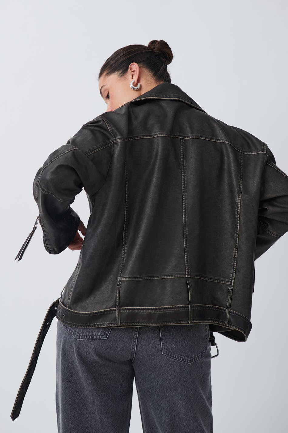 Washed biker jacket