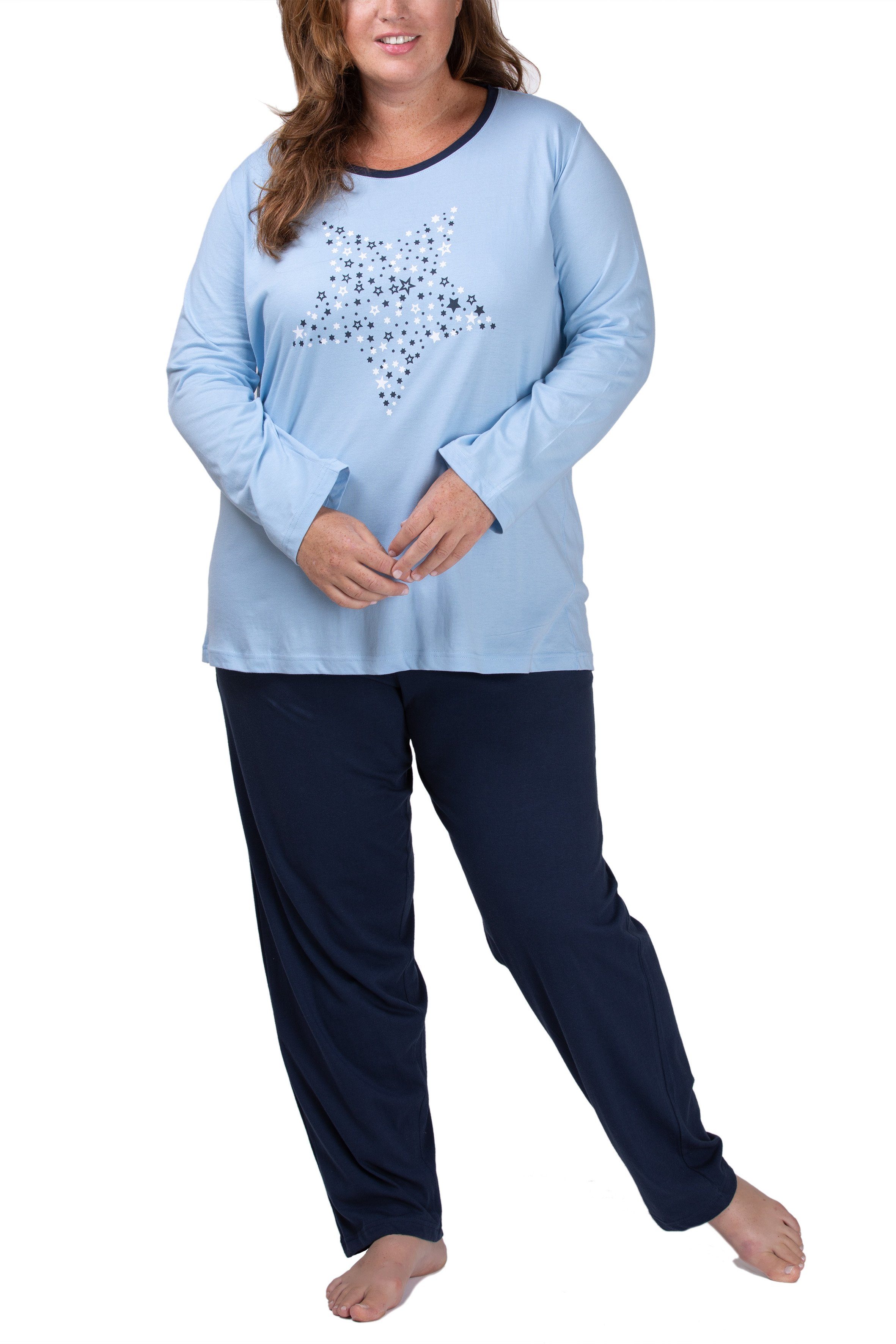 Moonline Pyjama Damen Schlafanzug Pyjama in großen Größen (Übergröße XL - 4XL) aus 100% Baumwolle