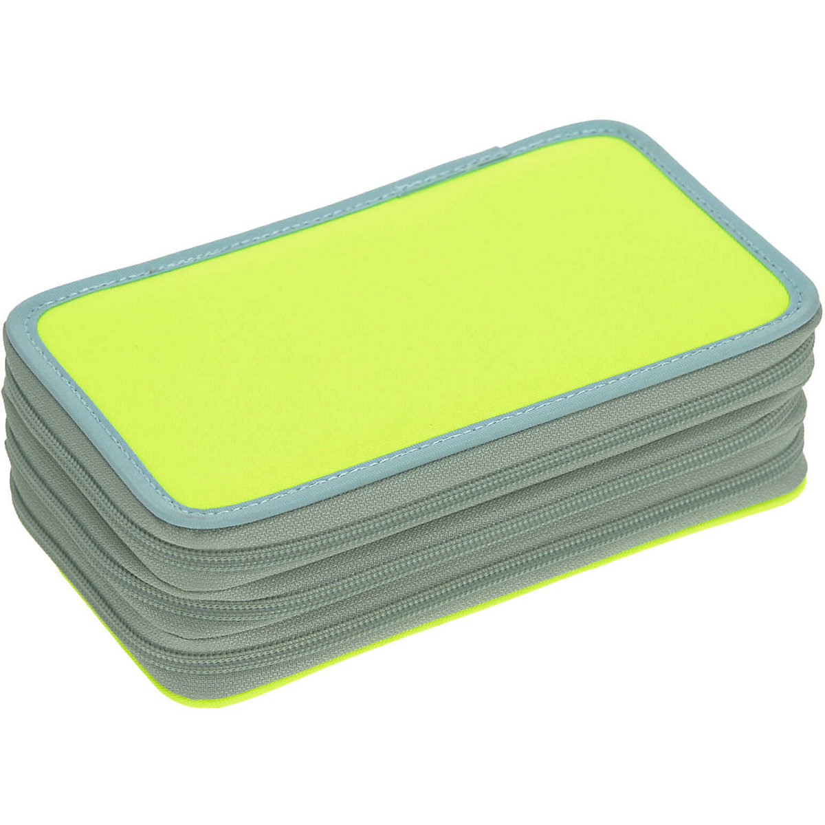 Triple-Federmäppchen Unique Blau Neon Gelb, befüllt, 20-tlg.