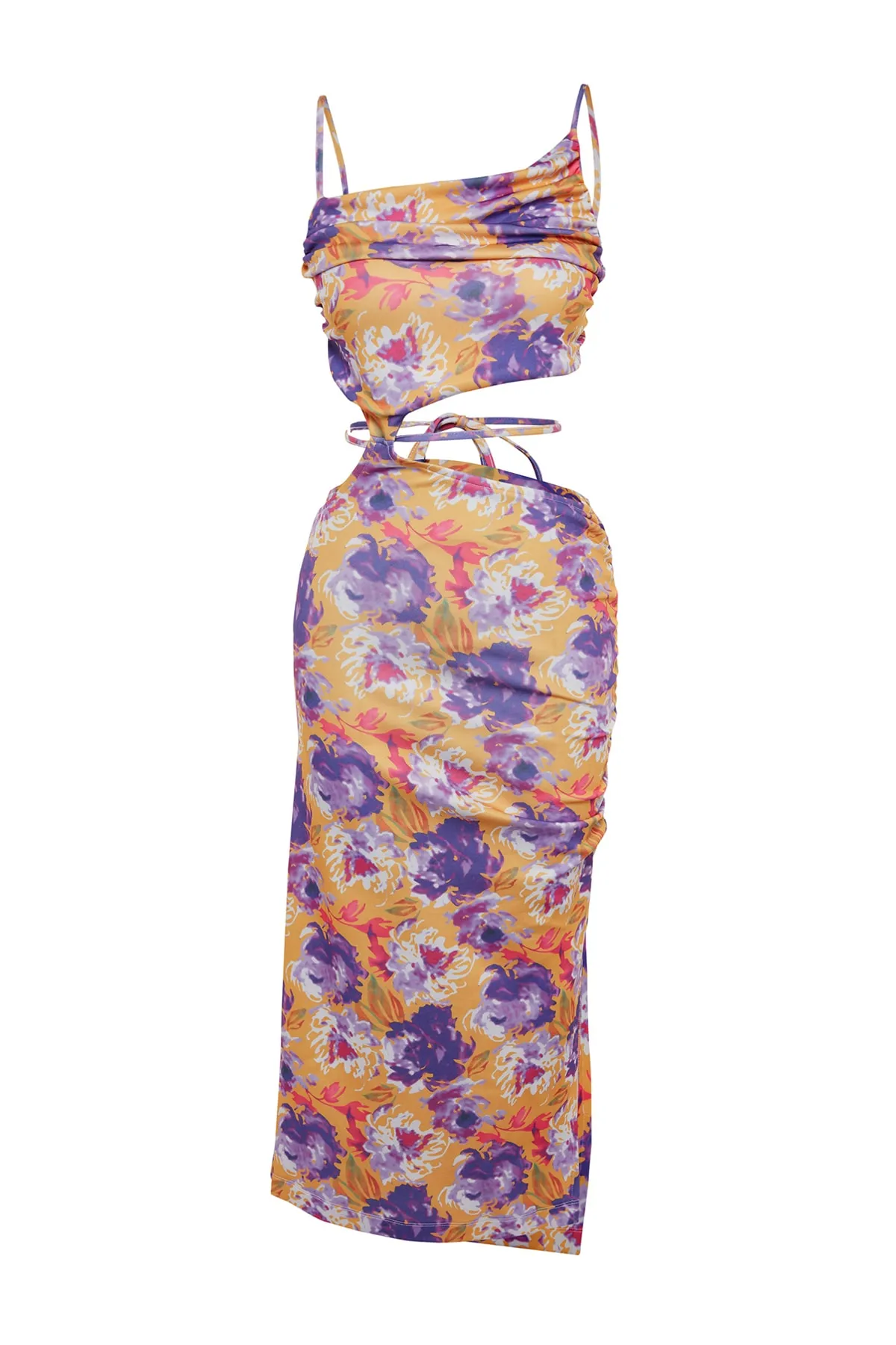 Trendyol Collection  Stilvolles Abendkleid mit mehrfarbigem Blumenmuster und Raffdetails TPRSS22EL0960