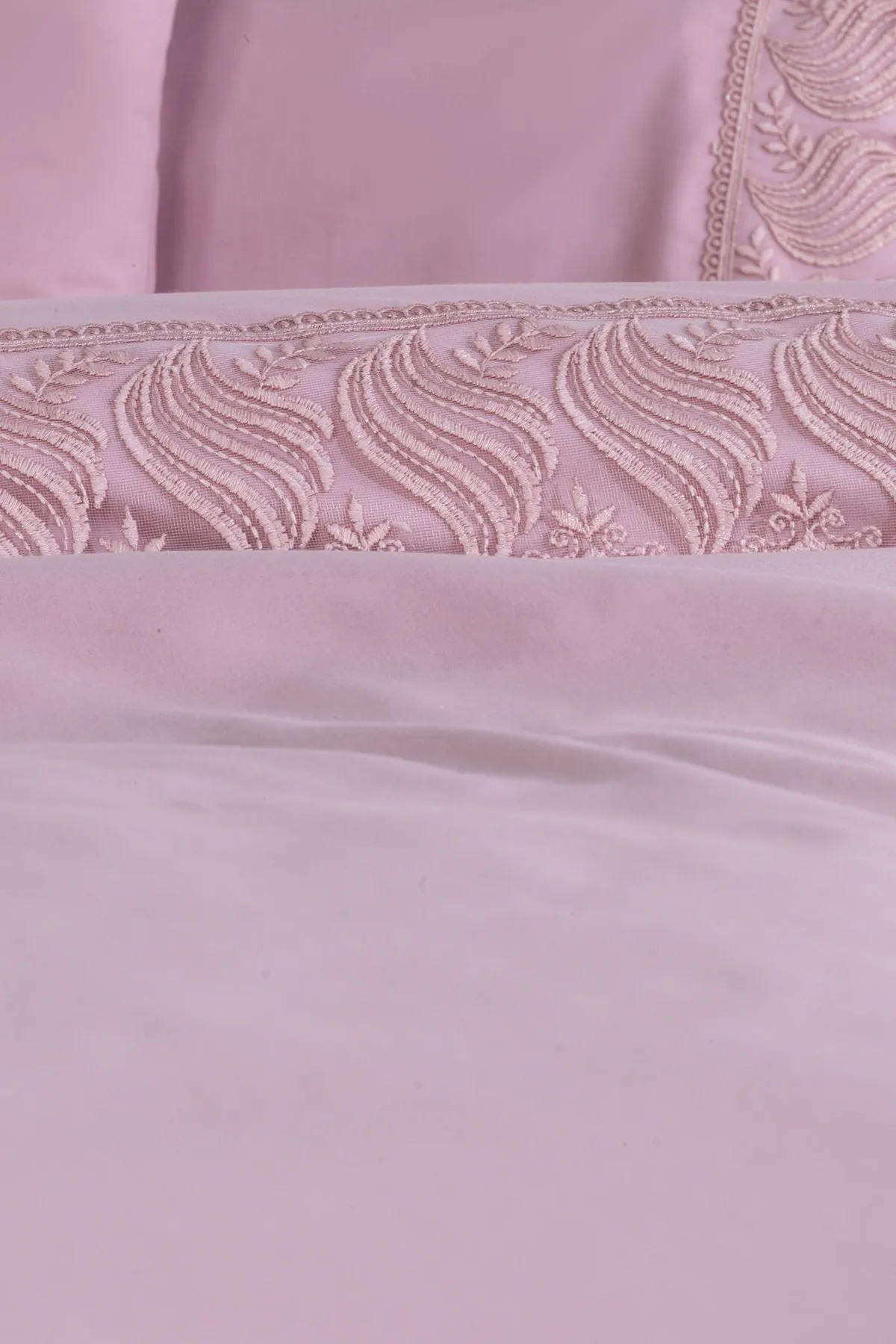 Çeyiz Diyarı  Mitgift-Bettbezug-Set aus französischer Spitze, gewellt, Puder