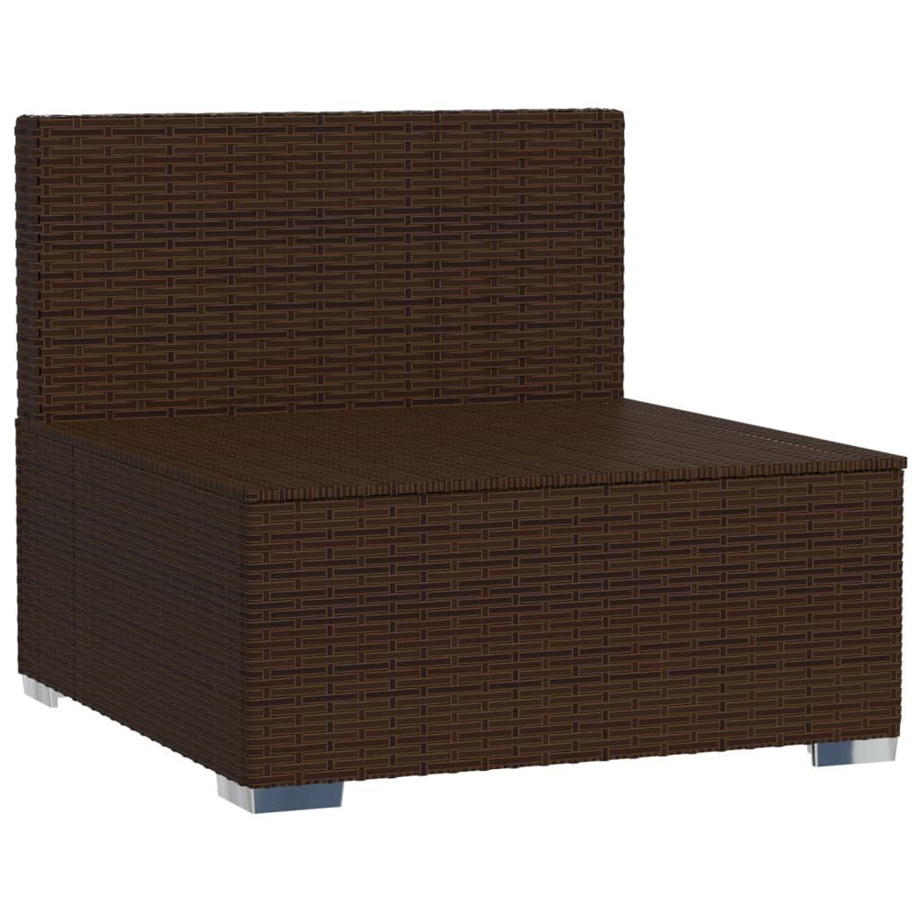 vidaXL Loungesofa Garten-Mittelsofa mit Kissen Braun Poly Rattan, 1 Teile