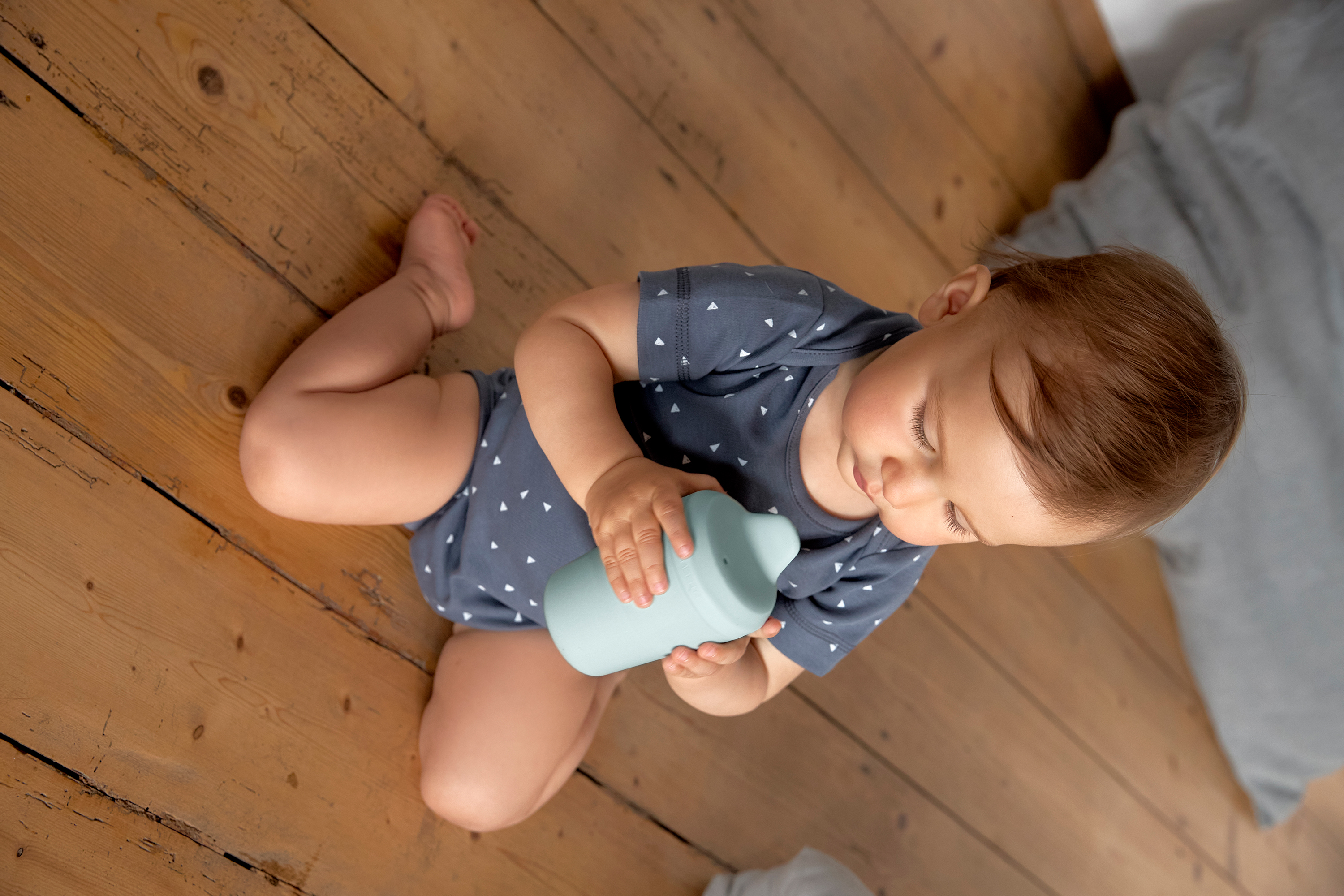 Baby Wickelbody kurzarm - Bio Baumwolle, Dreiecke, Blau