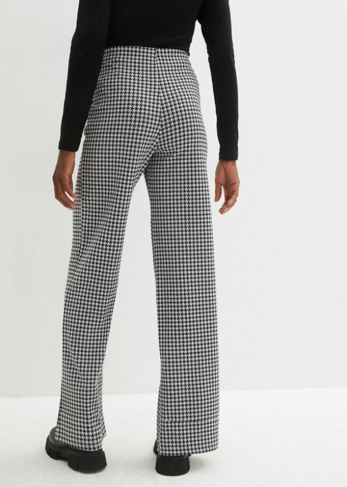 Stretch-Hose mit Hahnentrittmuster, Wide leg