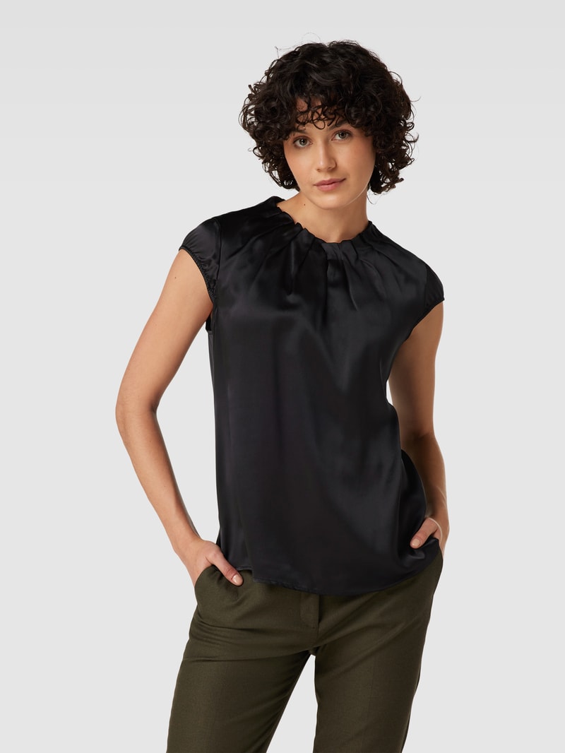 Blusenshirt aus Seide mit Rundhalsausschnitt in schwarz
