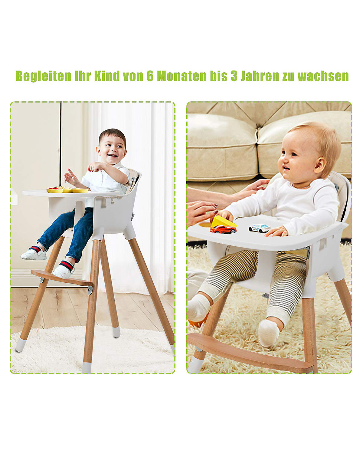 Babyhochstuhl 2-in-1 mit Ablage und Fußstütze