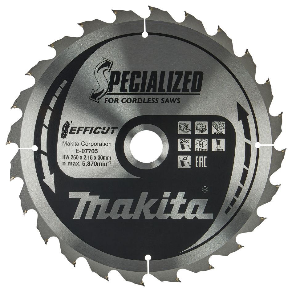 Makita Zubehör E-07705 Efficut Kreissägeblatt Holz 260x30x2,15 24T 23g
