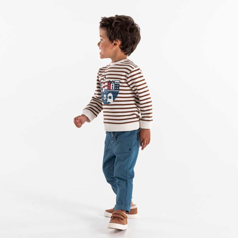 Pantalon coton taille élastique bleu bébé garçon