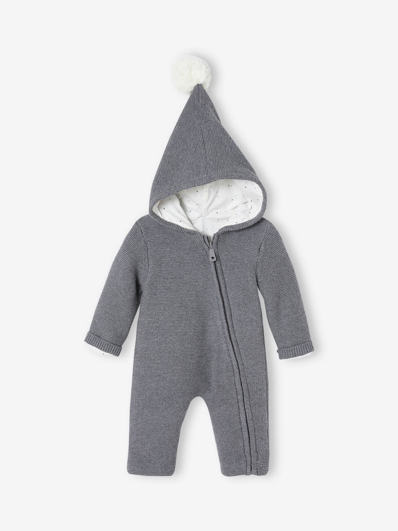 Vertbaudet Gefütterter Baby Strick-Overall - grau meliert