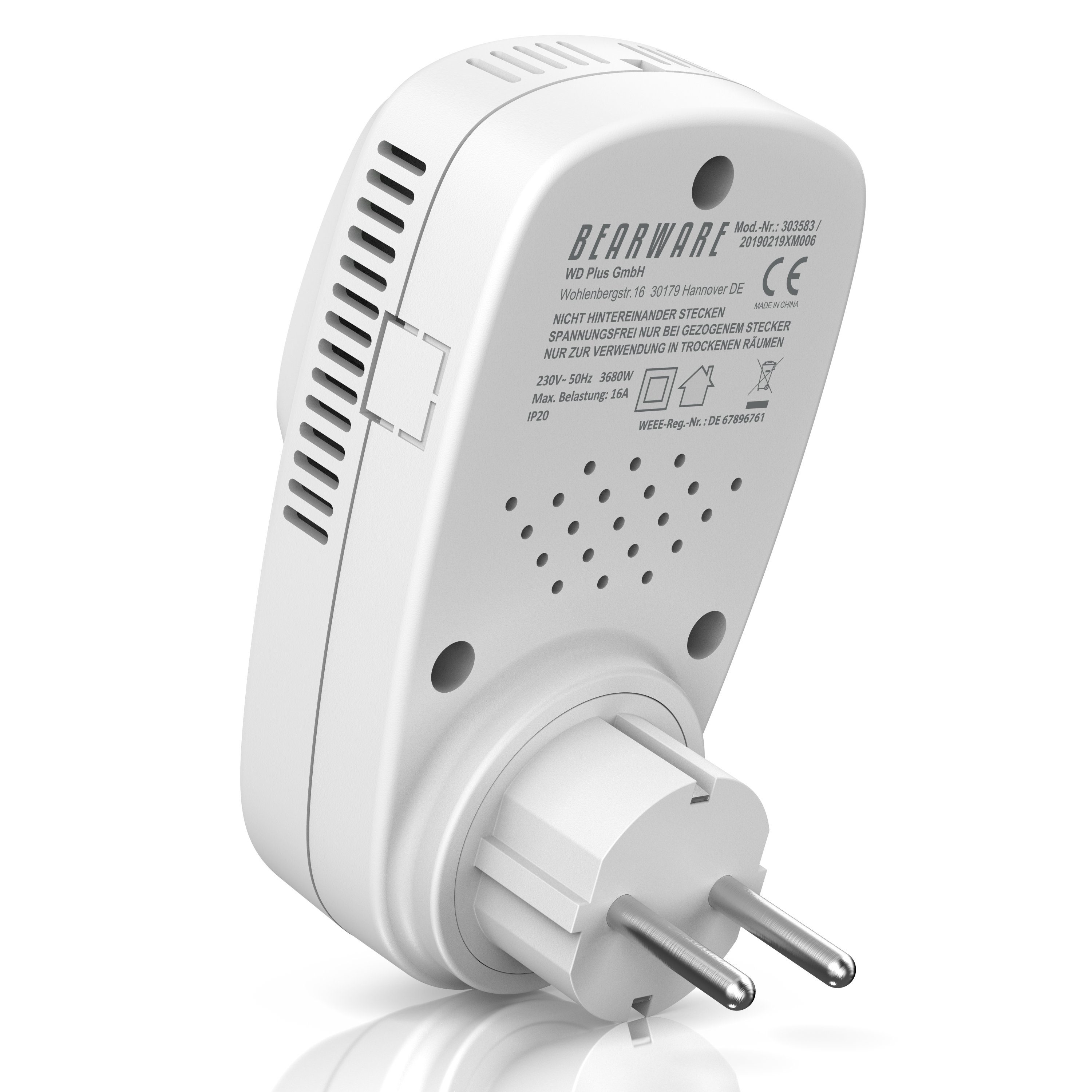 BEARWARE Steckdosen-Thermostat, max. 3680 W, 1-St., digital programmierbar, Temperaturregelung 5° – 35°C
