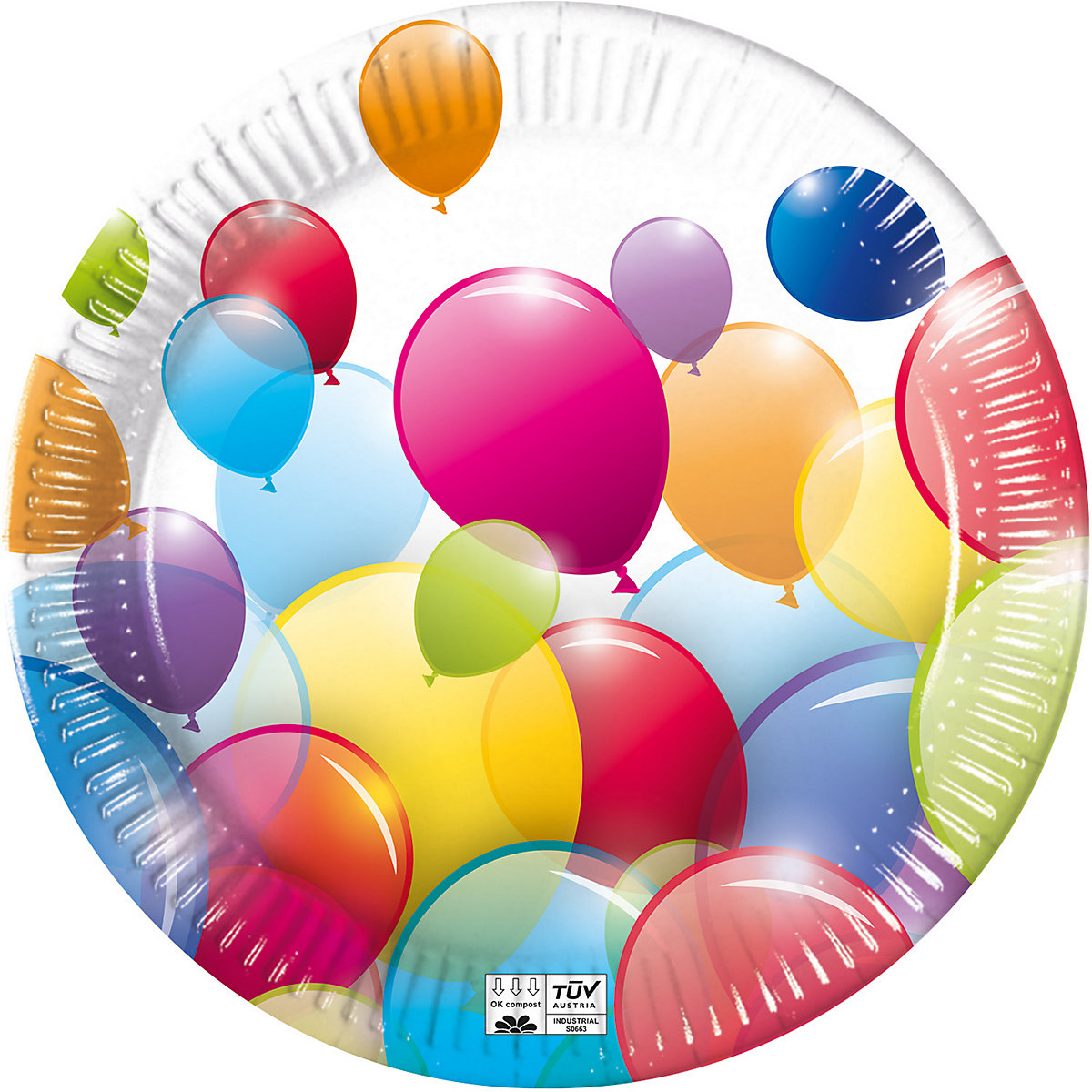 Papp-Partyteller Flying Balloons, Ø 23 cm, 8 Stück, kompostierbar