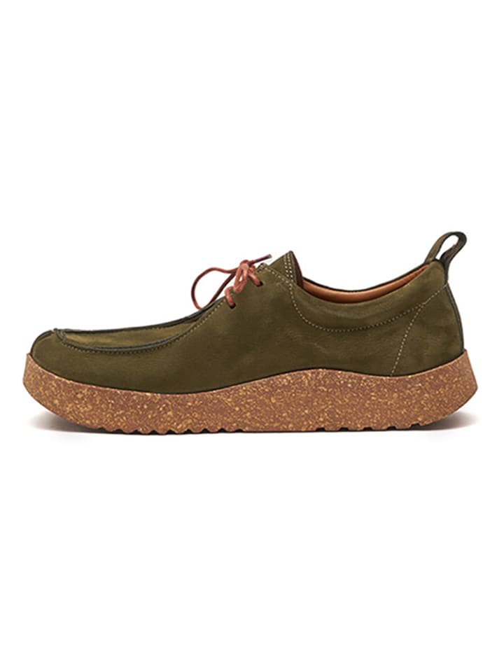 Comfortfusse Leder-Schnürschuhe in Khaki günstig kaufen