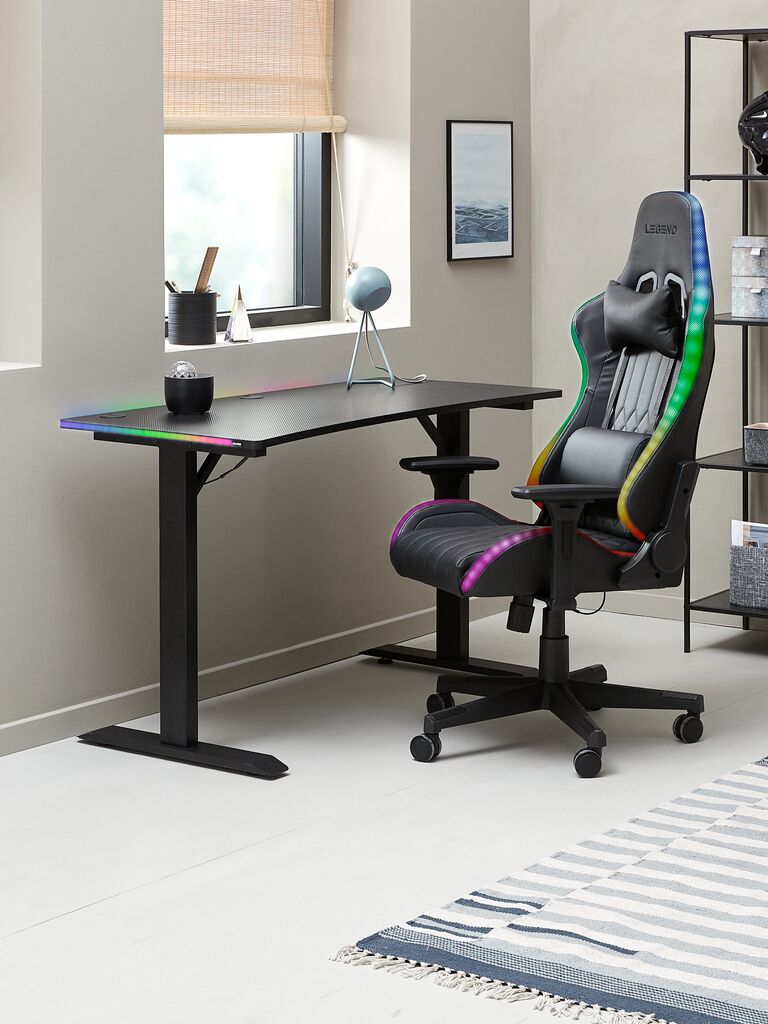 RANUM RANUM Gamingstol med LED-lys, imitert skinn, svart/svart