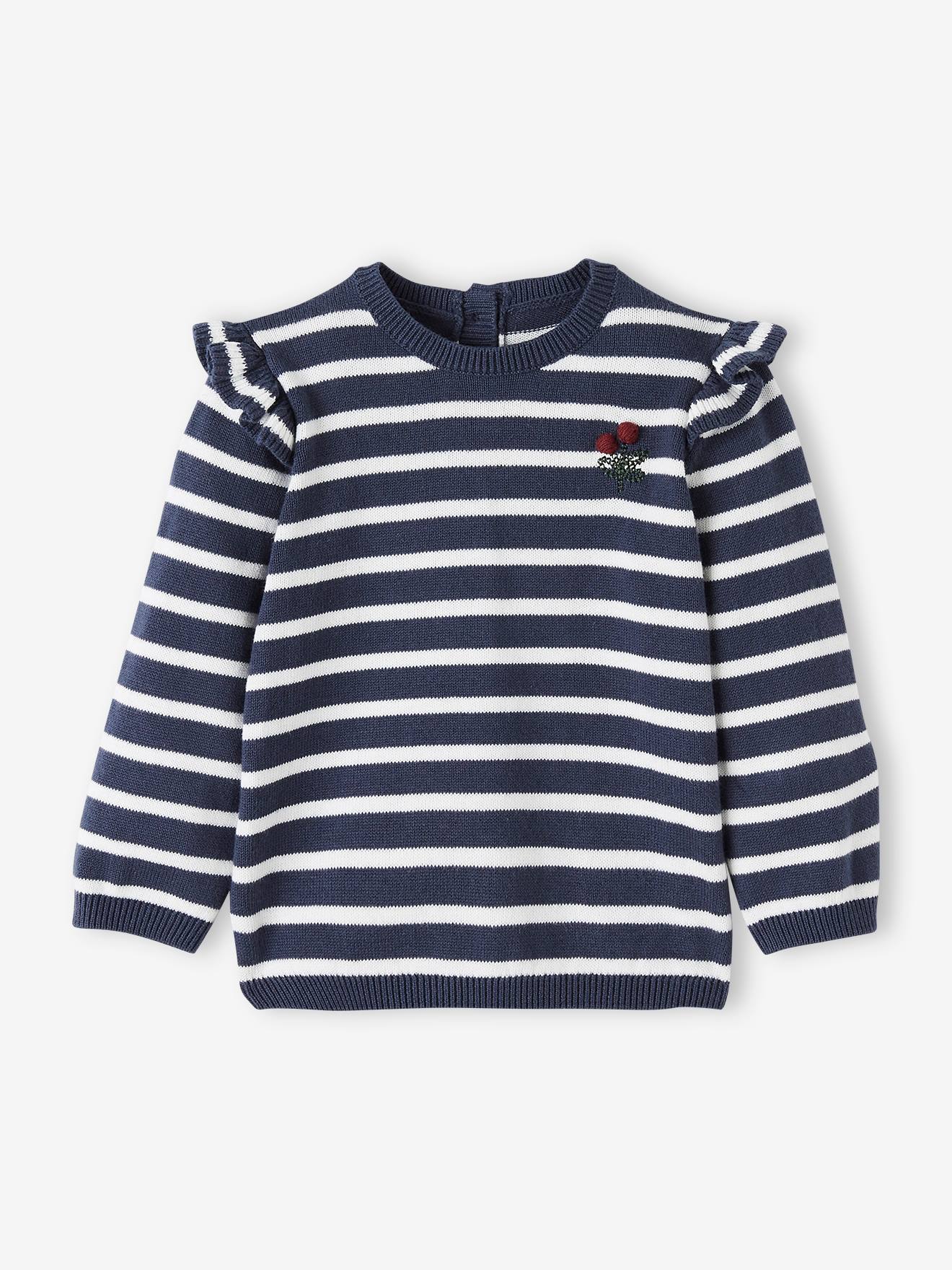 Pull à volants cerise bébé avec pompons rose