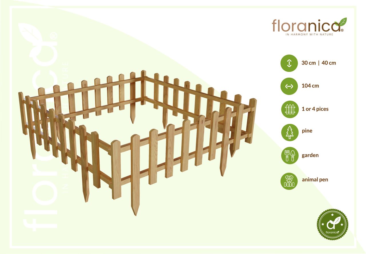Pemicont Floranica Vorgarten Gartenzaun aus Holz Vampir 1 STK 104cm Höhe 20cm Natur Imprägnierter Kieferholzzaun Dekorativer Steckzaun für Blumenbeete Gemüsebeete Wegeinfassungen Tierauslauf