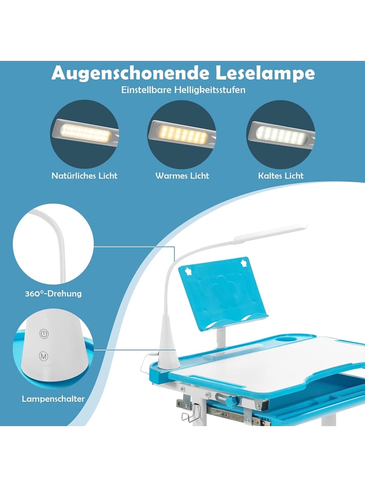COSTWAY Kinderschreibtisch Set mit Licht ab 4 Jahren in Blau günstig kaufen onesize
