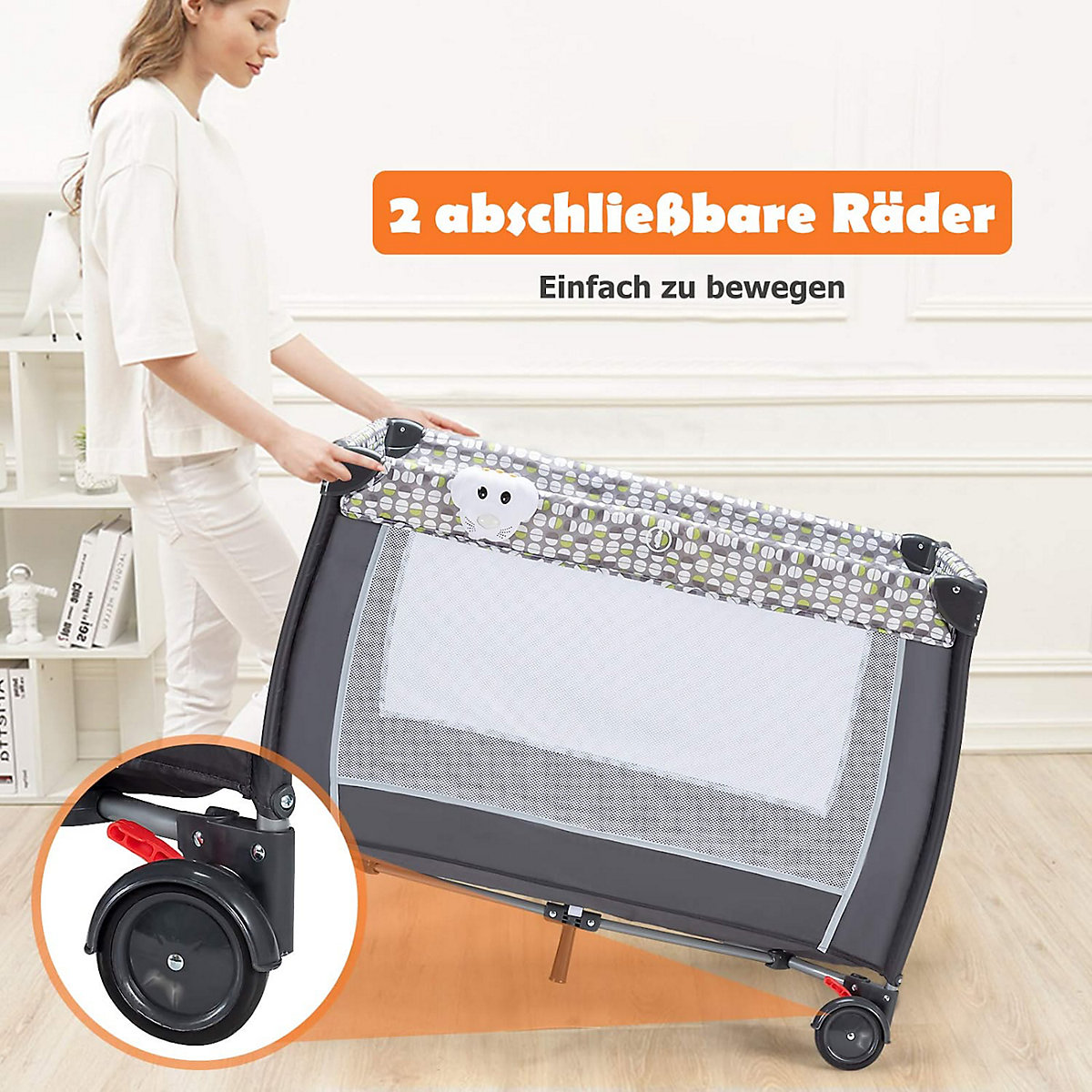 Reisebett 3 in 1 mit Wickeltisch mit Moskitonetz & Spieluhr