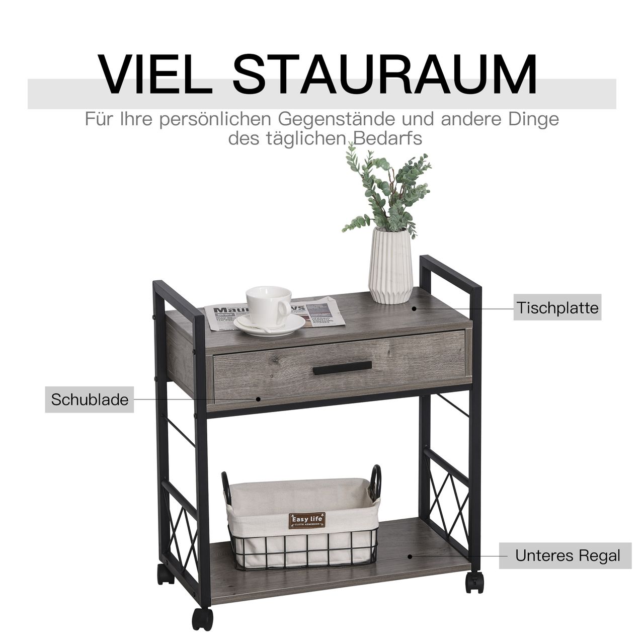 HOMCOM Beistelltisch Servierwagen mit Schublade Ablage Küchenwagen Sideboard