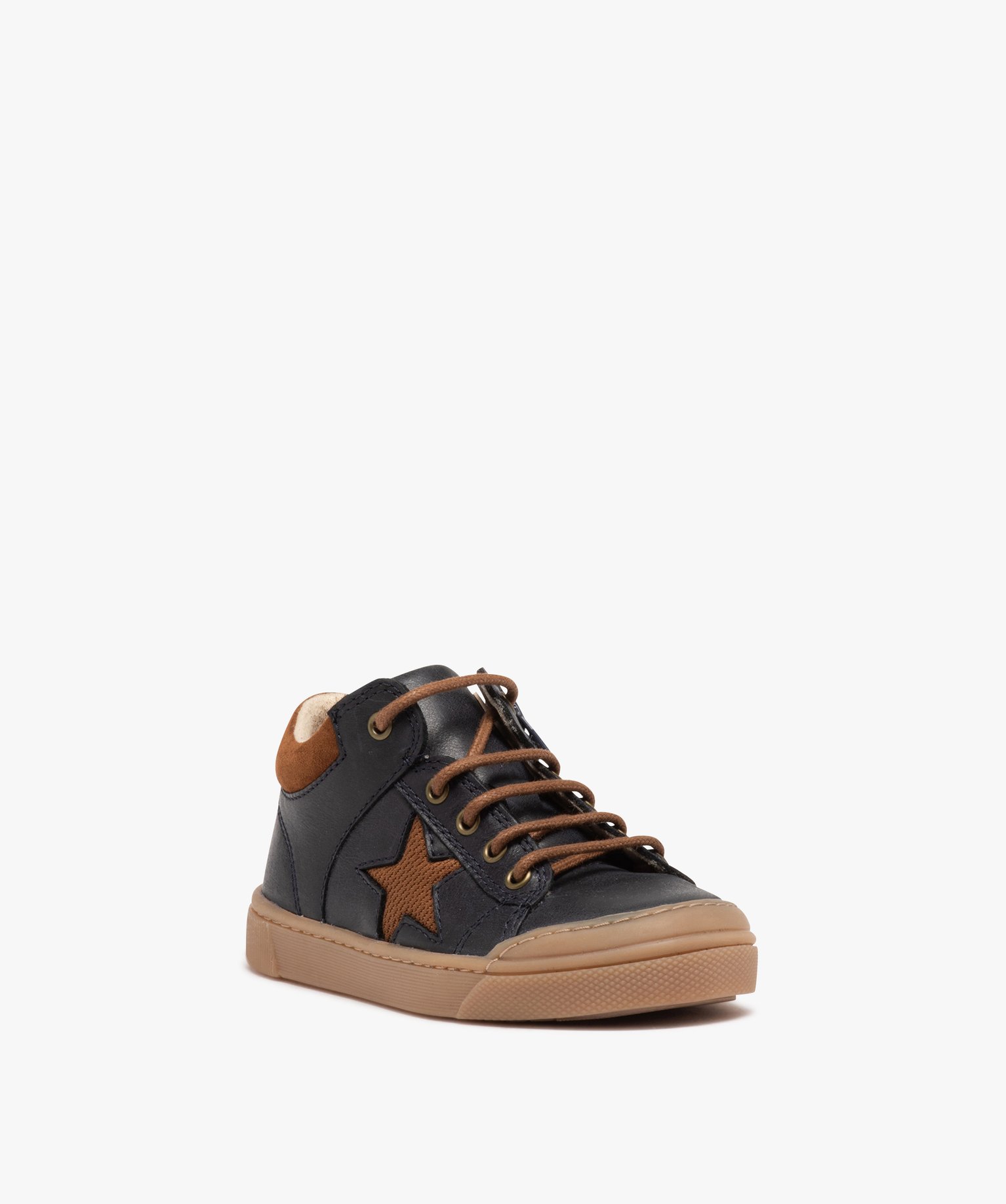 Boots Garçon bicolores dessus en cuir à lacets et à zip marine | GEMO