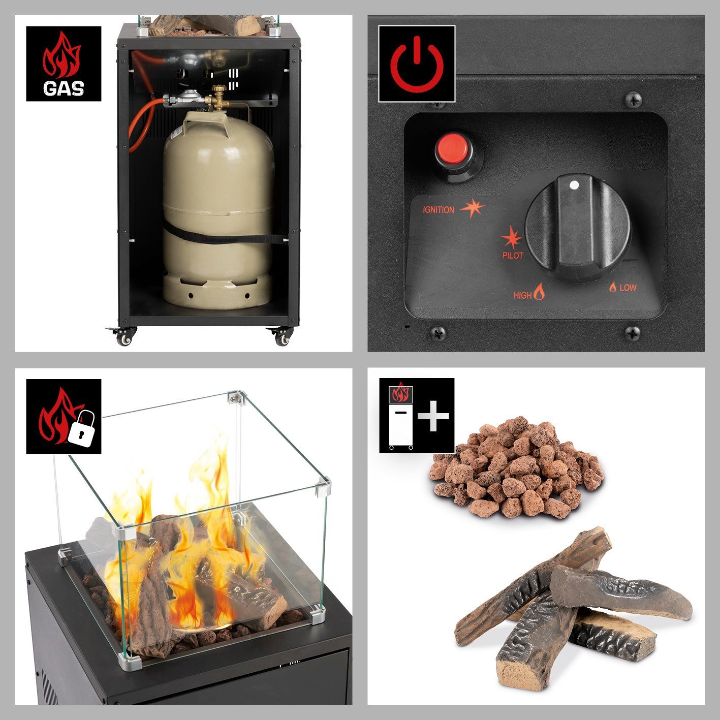 LANDMANN Feuerstelle Designfeuer Terrassenfeuer Glass Cube 46x46x110cm, Outdoor Heizstrahler