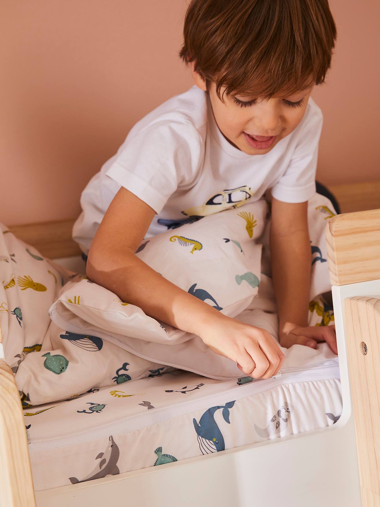Vertbaudet Kinder Schlafsack-Set OZEAN ohne Innendecke Oeko-Tex - wollweiß/tiere