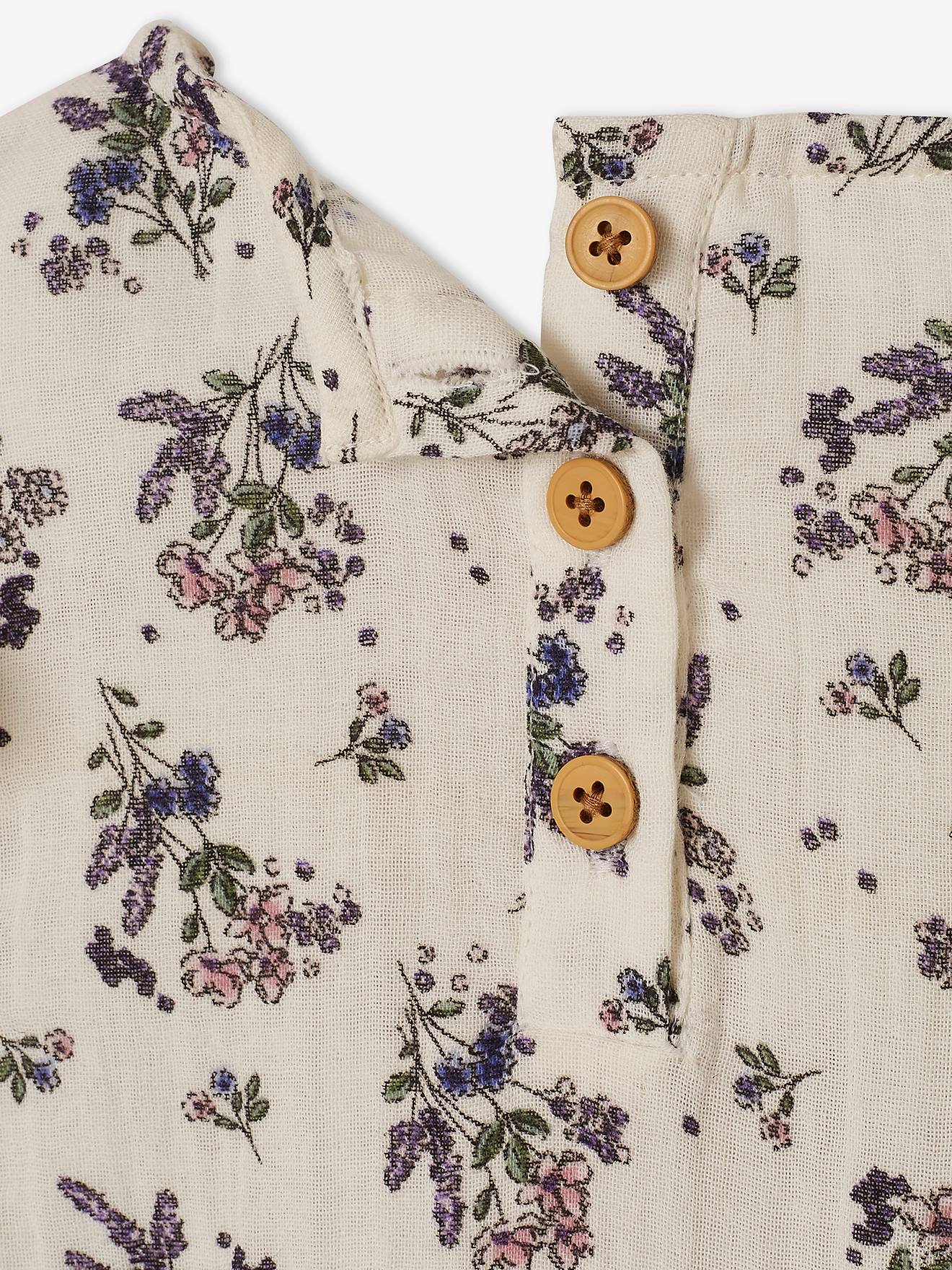 Robe à smocks motifs fleurs fille beige imprimé