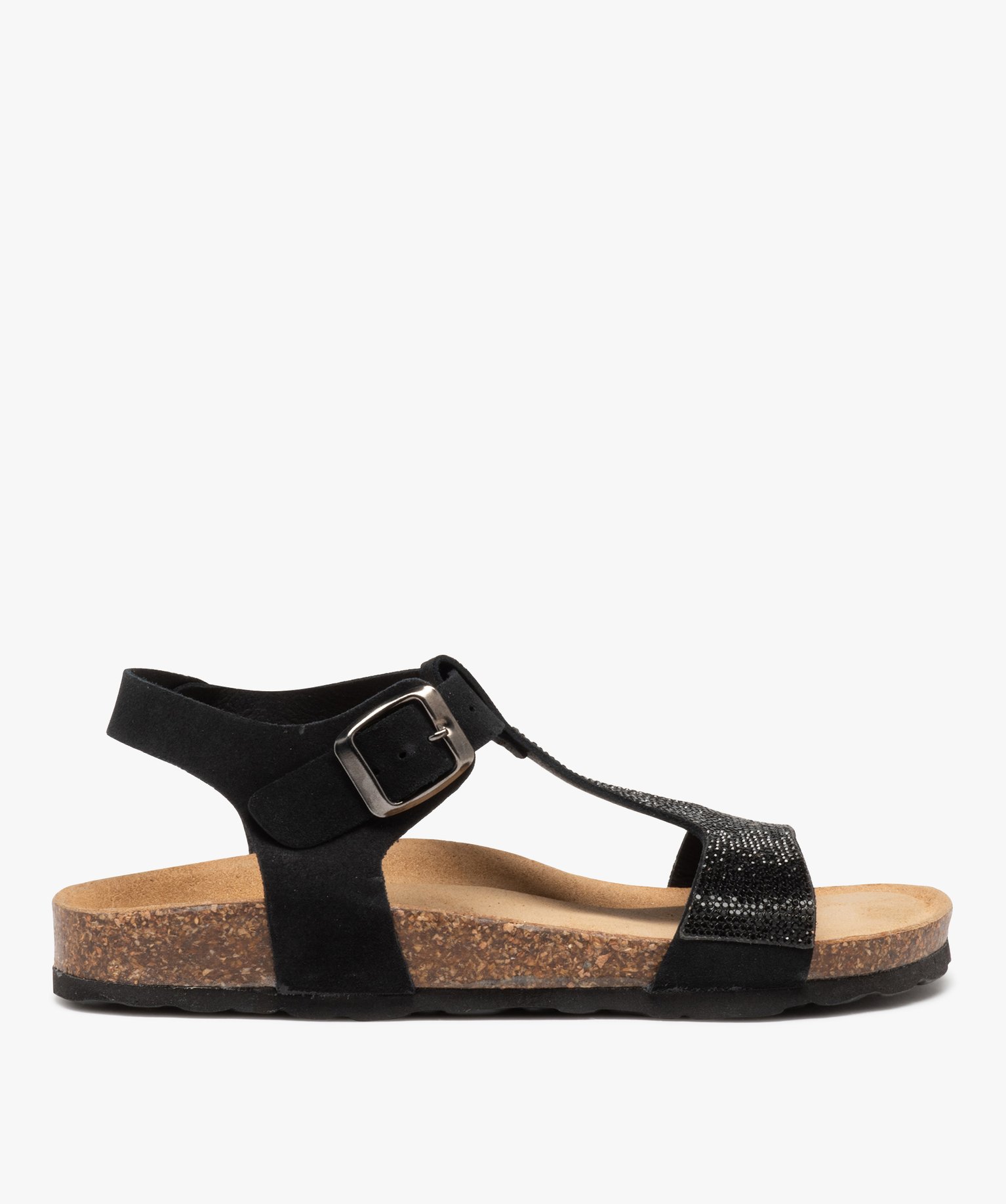 Sandales salomés à bride strass femme noir | GEMO