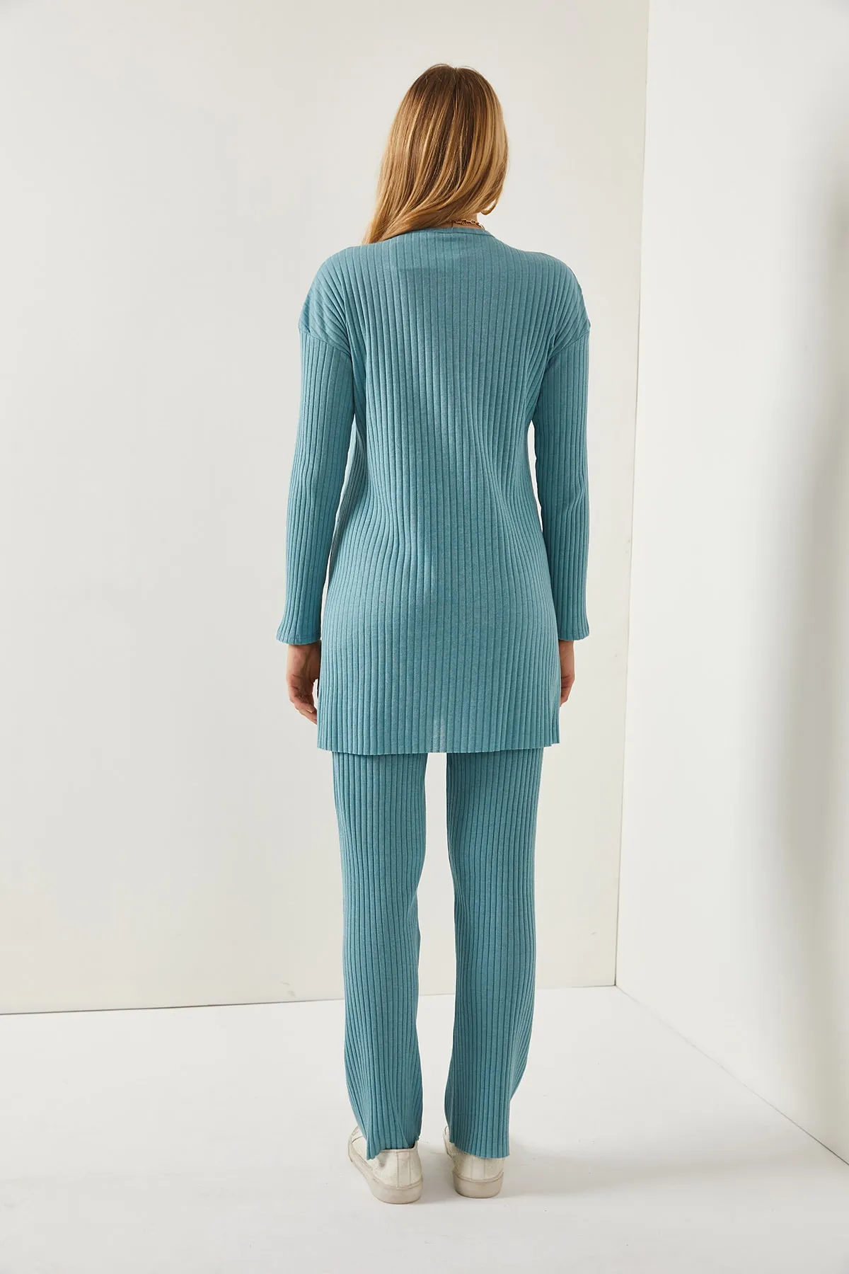 Olalook  Damen Mintgrünes Oberteil mit Schlitz, Bluse, Unterteil, Palazzo-Ripp, Team TKM-19000180
