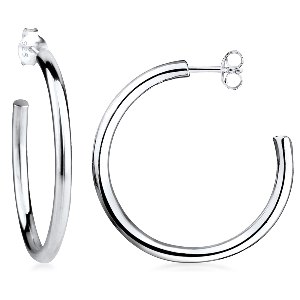 Elli Elli Boucles d'Oreilles Femmes Créoles Ouvertes Basique Minimaliste en Argent Ste Boucles d'oreilles