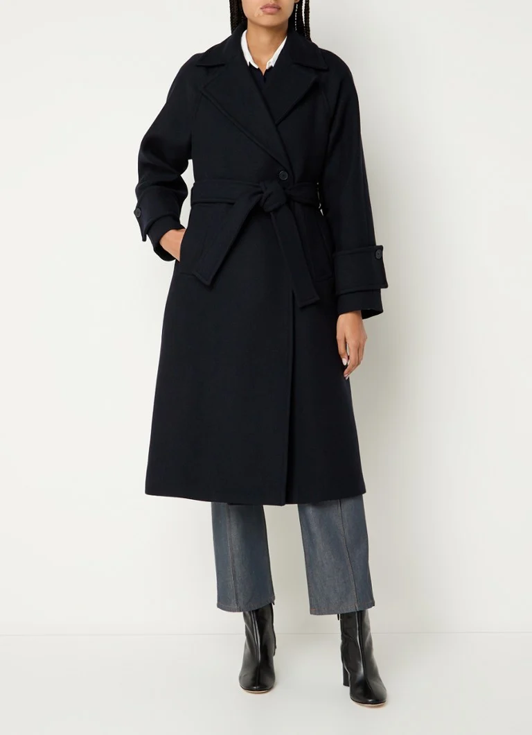 Claudie Pierlot Wool blend coat with tie belt and side pockets