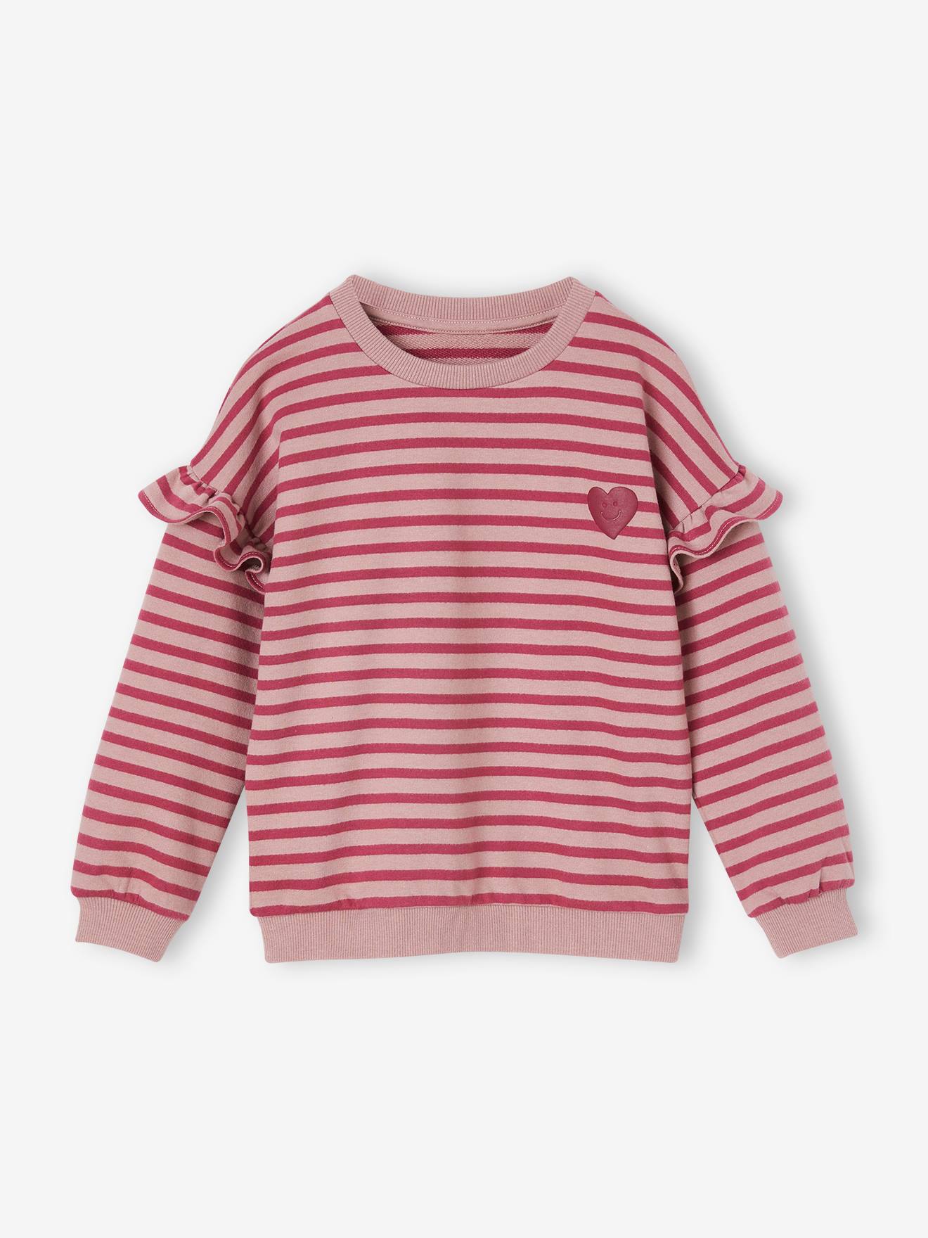 Sweat marinière fille manches à vollants rayé vert