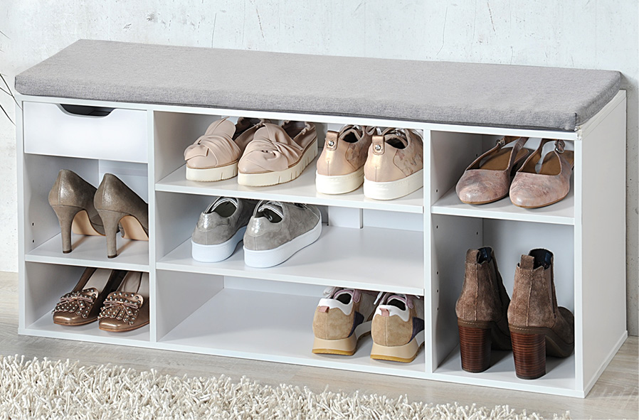 Kesper Universal-/ Schuhschrank mit Sitzkissen und Schublade, weiß