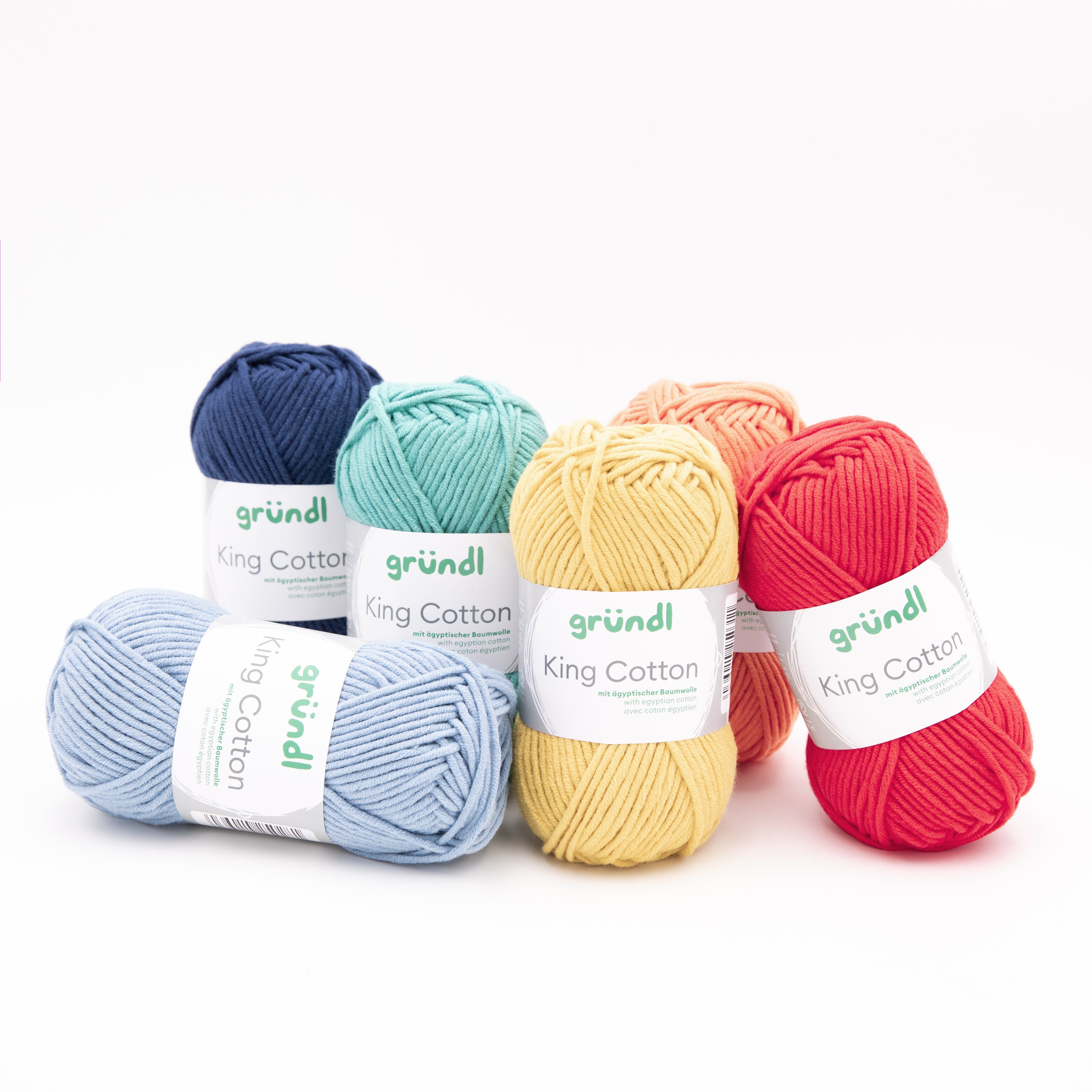 Gründl Wolle King Cotton Baumwollgarn Strickgarn Häkelwolle, 78,00 m (50g Handstrickgarn, Strickwolle, Baumwollmischgarn mit ägyptischer Baumwolle, zum Stricken und Häkeln für Nadelstärke 6 - 7 mm), mit Häkel - Anleitung zum download