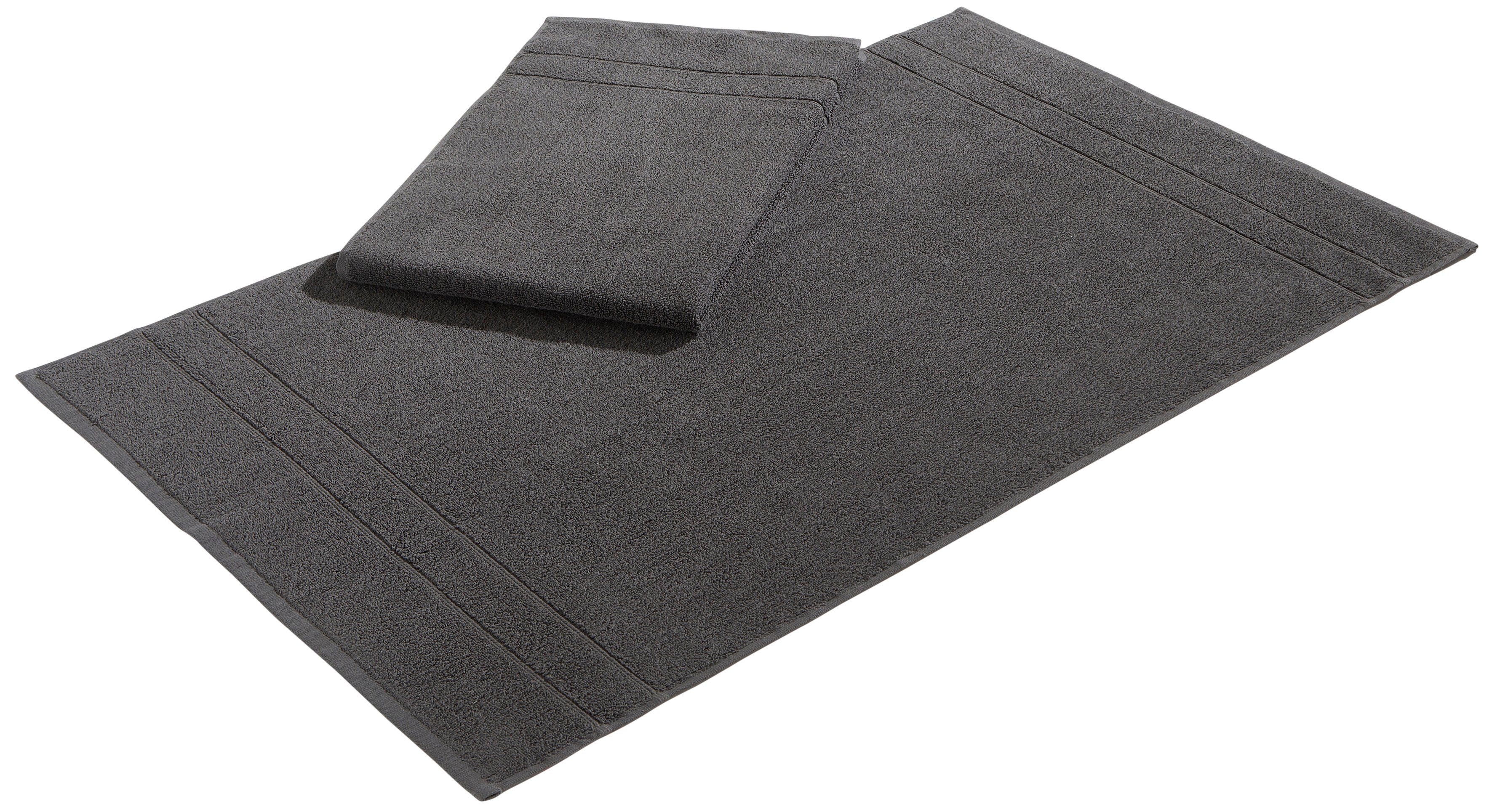 Badematte Inga my home, Höhe 4 mm, beidseitig nutzbar, fußbodenheizungsgeeignet, schnell trocknend, strapazierfähig, Baumwolle, rechteckig, feine Bordüre, einfarbig, 100% Baumwolle, 2-teiliges Badematten-Set