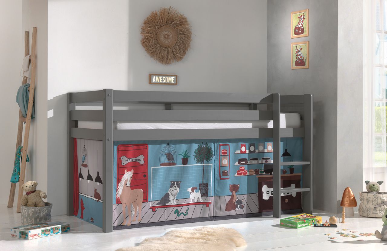 VIPACK Halbhohes Bett PINO, mit Textilset 