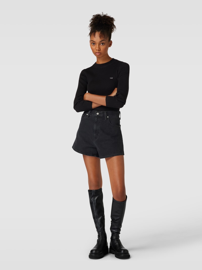 Longsleeve mit Label-Patch Modell 'CAVIAR' in schwarz