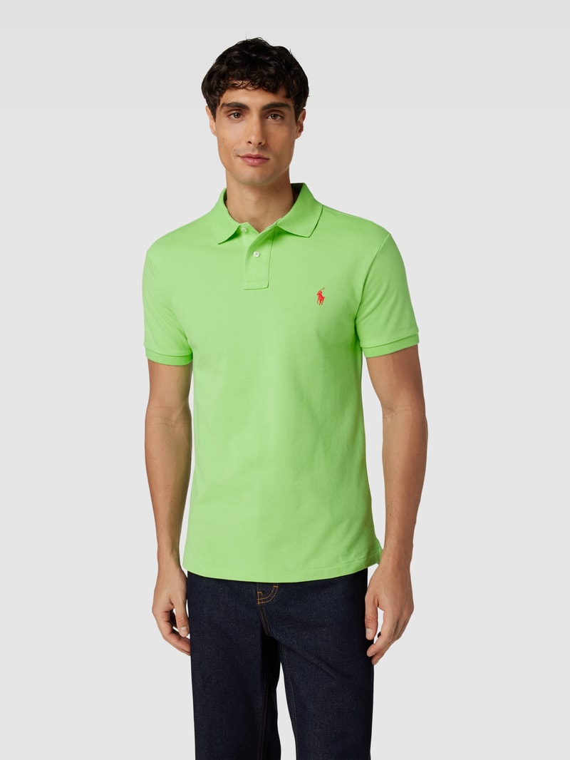 Poloshirt mit Logo-Stitching Modell 'BASIC' in hellgrün