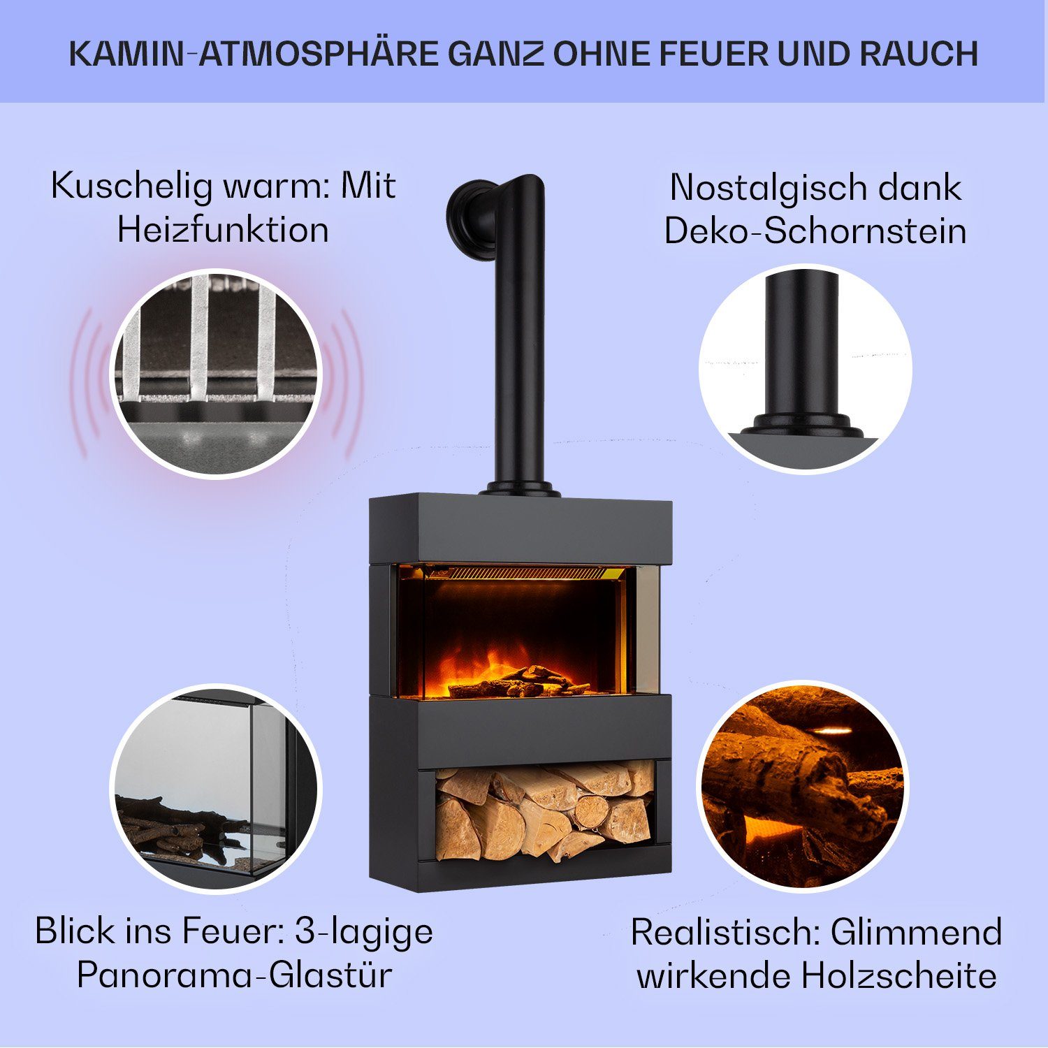 Klarstein Elektrokamin Zermatt, elektrischer Kamin mit Heizfunktion Heizlüfter elektrischer Kaminofen