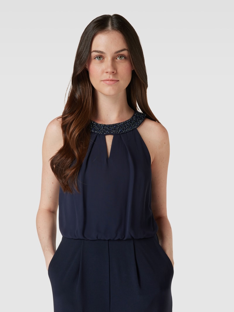Jumpsuit mit Neckholder in marineblau meliert