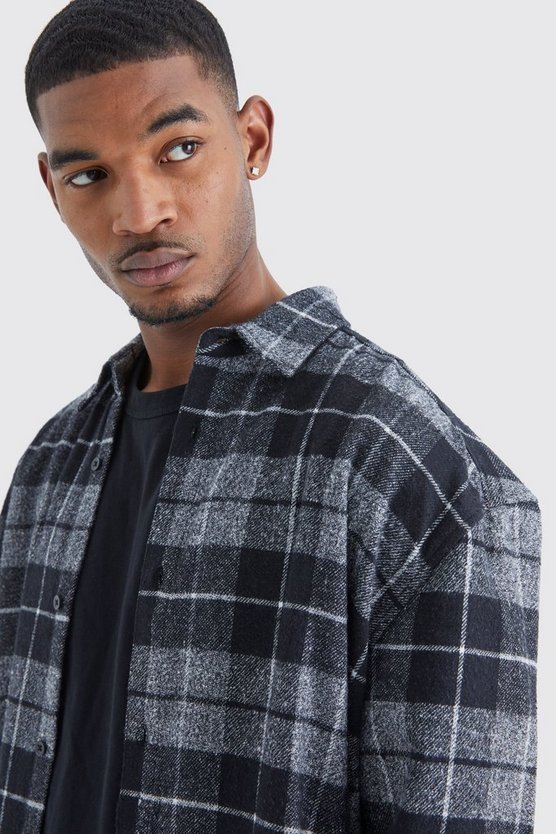 Tall langärmliges kariertes Oversize Overshirt