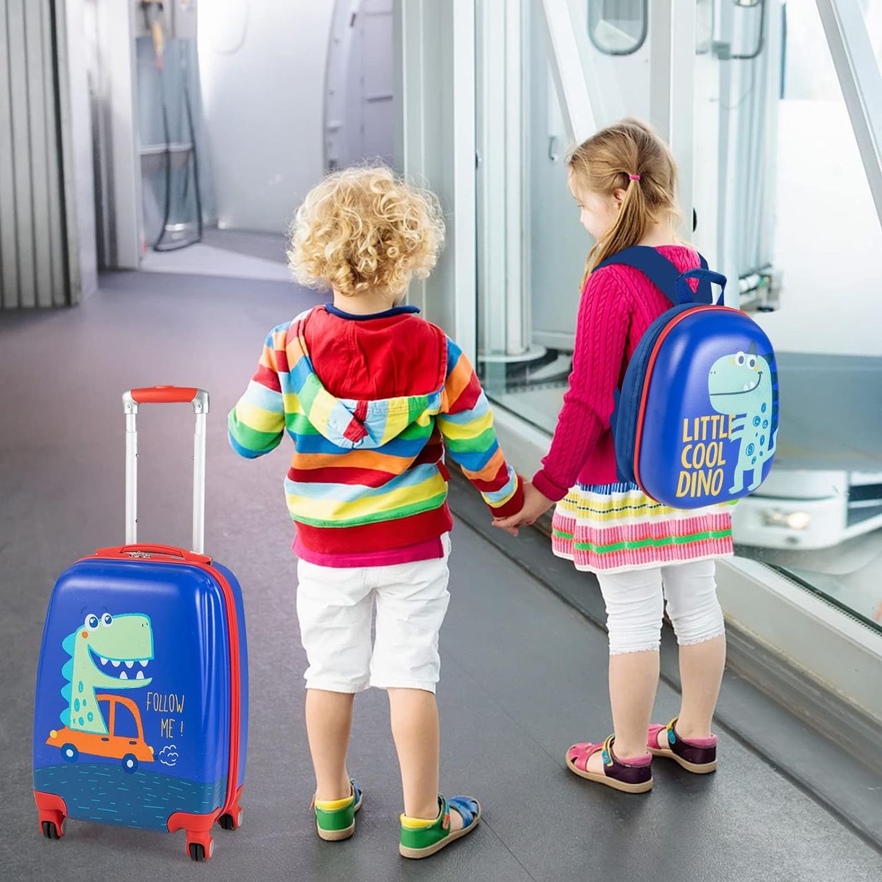 Costway 2tlg Kinderkoffer   Rucksack, Kindertrolley aus Kunststoff