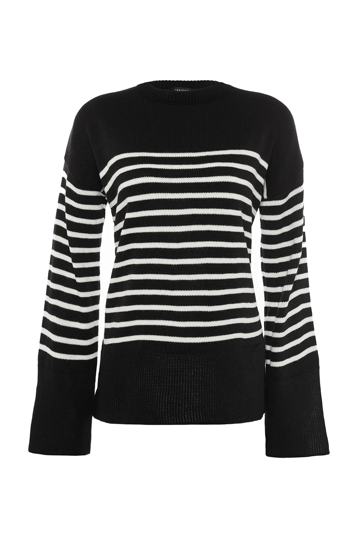 Trendyol Collection  Schwarzer, übergroßer, gestreifter Strickpullover TWOAW23KZ01031