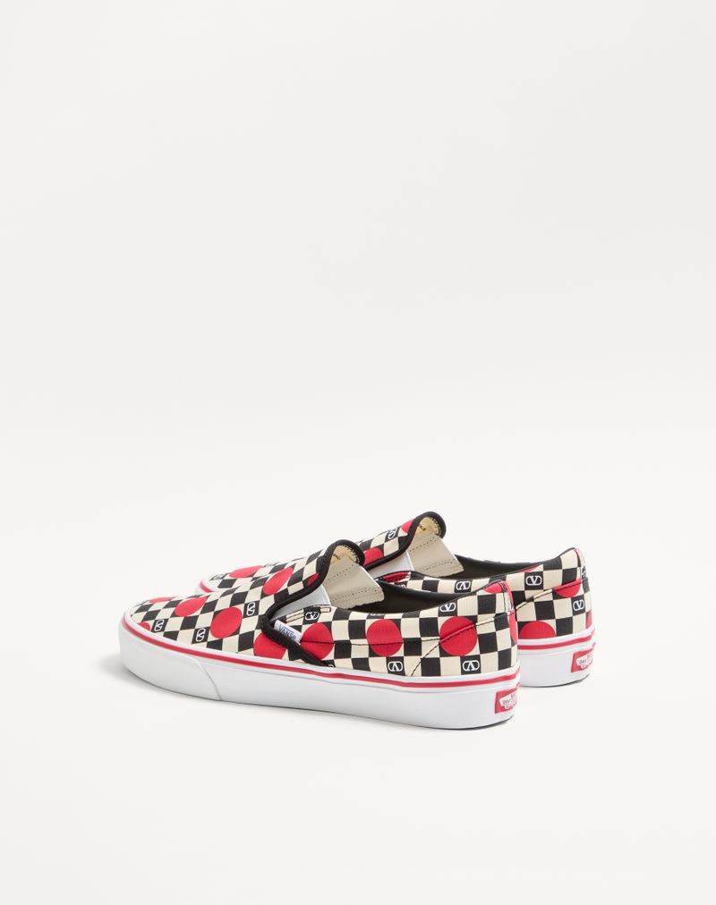 Sneaker Slip-On Valentino Garavani And Vans In Tessuto Con Stampa Vlogo Checkerboard E Dettaglio Pois
